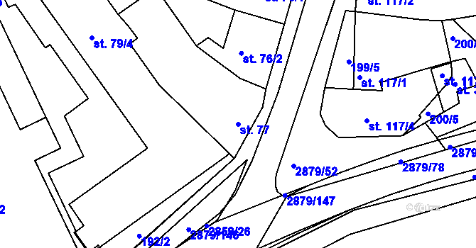 Parcela st. 77 v KÚ Bystřice pod Hostýnem, Katastrální mapa