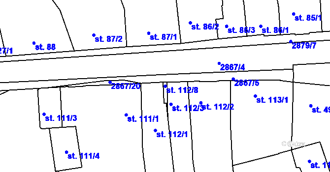 Parcela st. 112/8 v KÚ Bystřice pod Hostýnem, Katastrální mapa