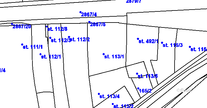 Parcela st. 113/1 v KÚ Bystřice pod Hostýnem, Katastrální mapa
