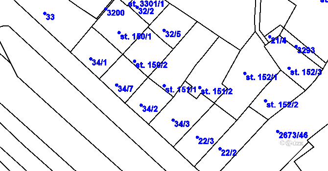 Parcela st. 151/1 v KÚ Bystřice pod Hostýnem, Katastrální mapa