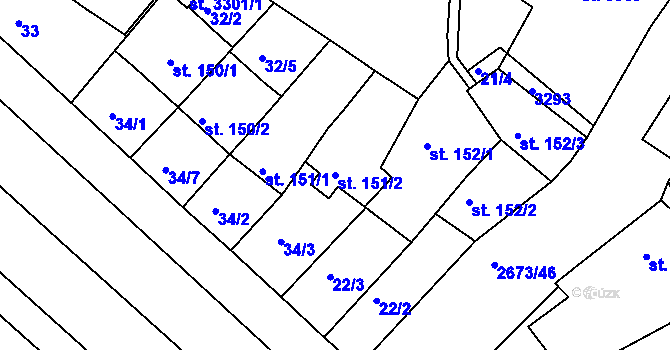Parcela st. 151/2 v KÚ Bystřice pod Hostýnem, Katastrální mapa