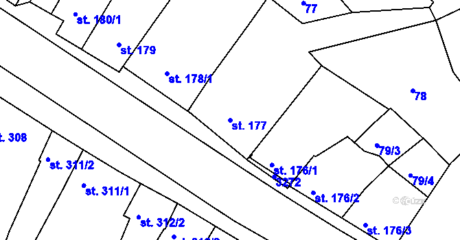 Parcela st. 177 v KÚ Bystřice pod Hostýnem, Katastrální mapa