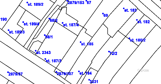Parcela st. 185 v KÚ Bystřice pod Hostýnem, Katastrální mapa