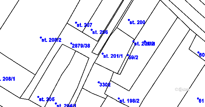 Parcela st. 201/1 v KÚ Bystřice pod Hostýnem, Katastrální mapa