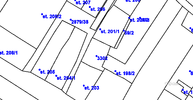 Parcela st. 202 v KÚ Bystřice pod Hostýnem, Katastrální mapa