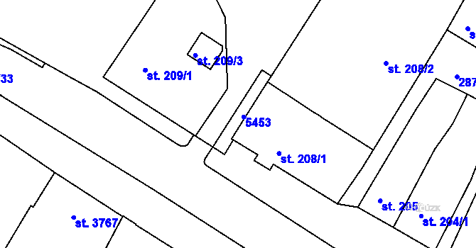 Parcela st. 208/5 v KÚ Bystřice pod Hostýnem, Katastrální mapa