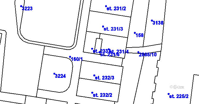 Parcela st. 231/6 v KÚ Bystřice pod Hostýnem, Katastrální mapa