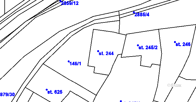 Parcela st. 244 v KÚ Bystřice pod Hostýnem, Katastrální mapa