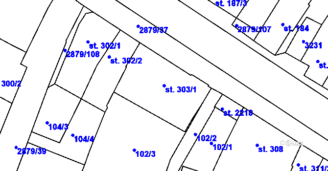Parcela st. 303/1 v KÚ Bystřice pod Hostýnem, Katastrální mapa