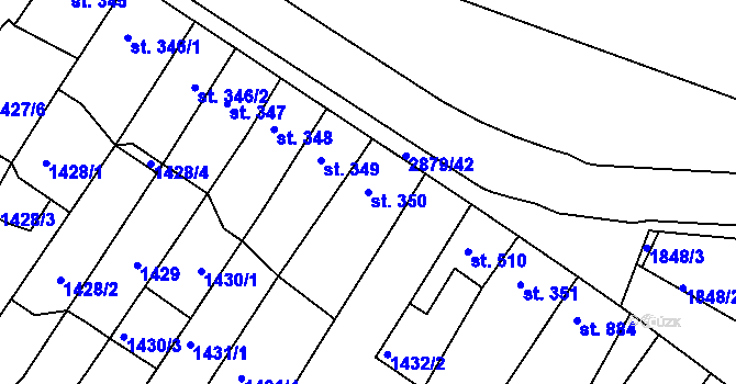 Parcela st. 350 v KÚ Bystřice pod Hostýnem, Katastrální mapa