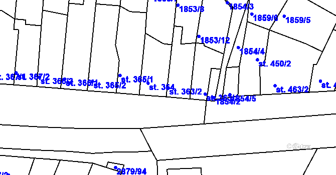 Parcela st. 363/2 v KÚ Bystřice pod Hostýnem, Katastrální mapa