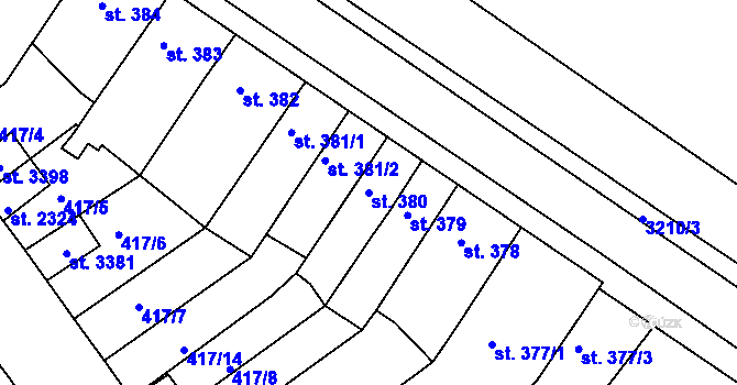 Parcela st. 380 v KÚ Bystřice pod Hostýnem, Katastrální mapa