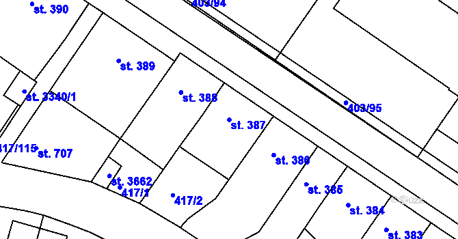 Parcela st. 387 v KÚ Bystřice pod Hostýnem, Katastrální mapa