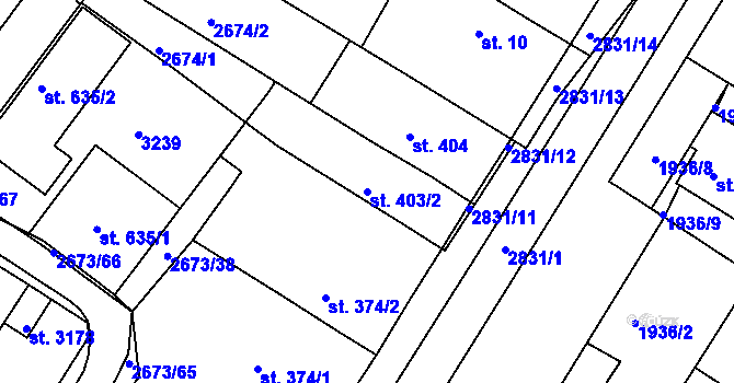 Parcela st. 403/2 v KÚ Bystřice pod Hostýnem, Katastrální mapa