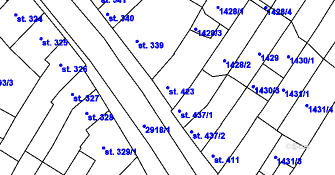 Parcela st. 423 v KÚ Bystřice pod Hostýnem, Katastrální mapa