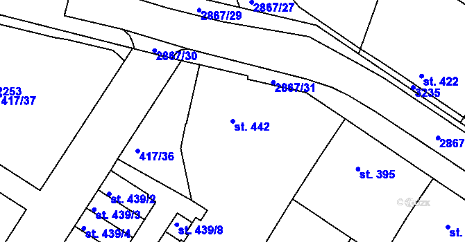Parcela st. 442 v KÚ Bystřice pod Hostýnem, Katastrální mapa