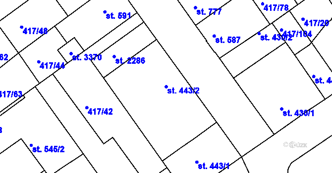 Parcela st. 443/2 v KÚ Bystřice pod Hostýnem, Katastrální mapa