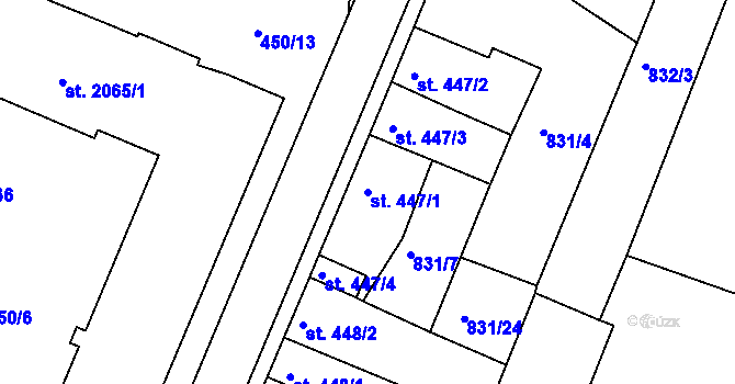 Parcela st. 447/1 v KÚ Bystřice pod Hostýnem, Katastrální mapa