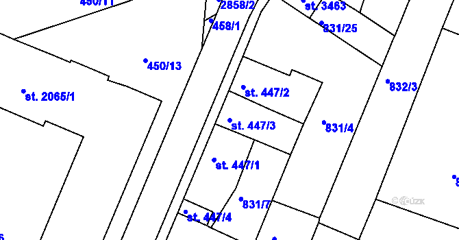 Parcela st. 447/3 v KÚ Bystřice pod Hostýnem, Katastrální mapa