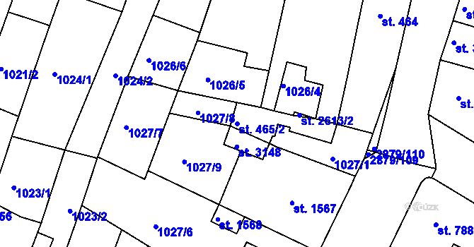 Parcela st. 465/2 v KÚ Bystřice pod Hostýnem, Katastrální mapa
