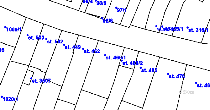 Parcela st. 466/1 v KÚ Bystřice pod Hostýnem, Katastrální mapa