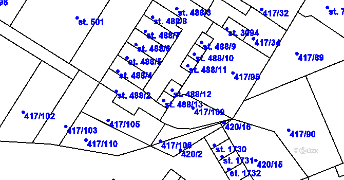 Parcela st. 488/12 v KÚ Bystřice pod Hostýnem, Katastrální mapa
