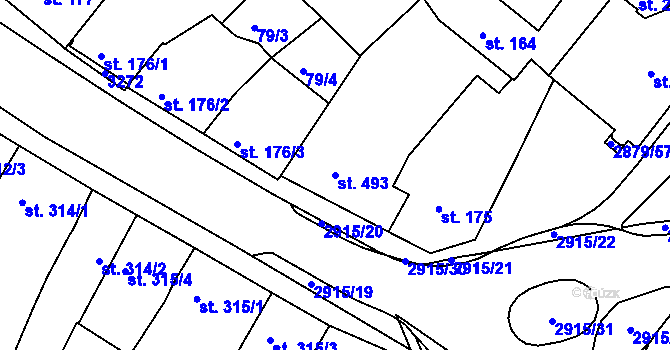 Parcela st. 493 v KÚ Bystřice pod Hostýnem, Katastrální mapa