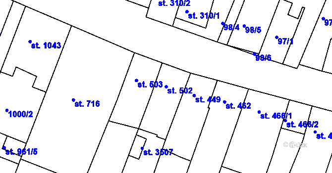 Parcela st. 502 v KÚ Bystřice pod Hostýnem, Katastrální mapa
