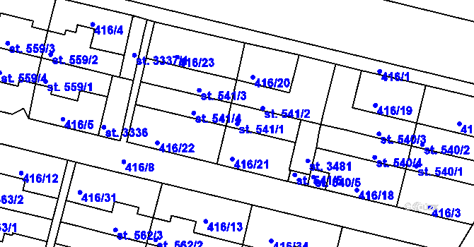 Parcela st. 541/1 v KÚ Bystřice pod Hostýnem, Katastrální mapa
