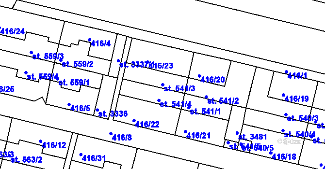Parcela st. 541/3 v KÚ Bystřice pod Hostýnem, Katastrální mapa