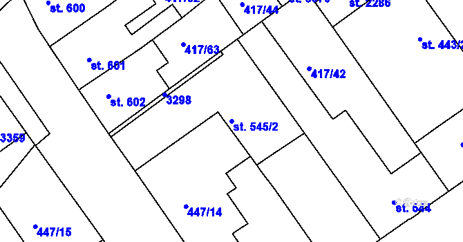Parcela st. 545/2 v KÚ Bystřice pod Hostýnem, Katastrální mapa
