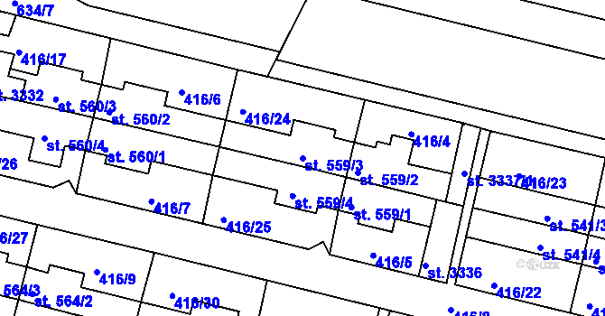Parcela st. 559/3 v KÚ Bystřice pod Hostýnem, Katastrální mapa