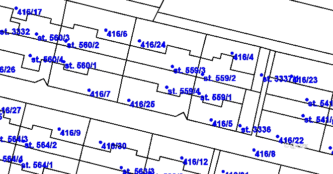 Parcela st. 559/4 v KÚ Bystřice pod Hostýnem, Katastrální mapa