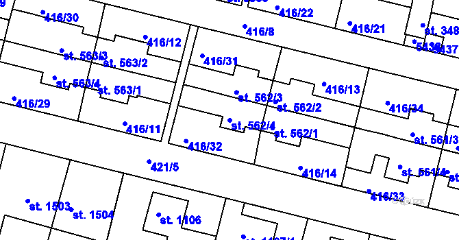 Parcela st. 562/4 v KÚ Bystřice pod Hostýnem, Katastrální mapa