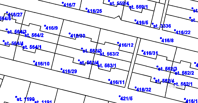 Parcela st. 563/2 v KÚ Bystřice pod Hostýnem, Katastrální mapa