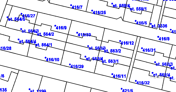 Parcela st. 563/3 v KÚ Bystřice pod Hostýnem, Katastrální mapa