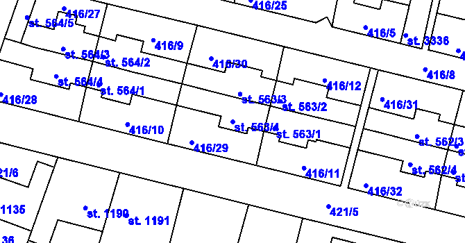 Parcela st. 563/4 v KÚ Bystřice pod Hostýnem, Katastrální mapa