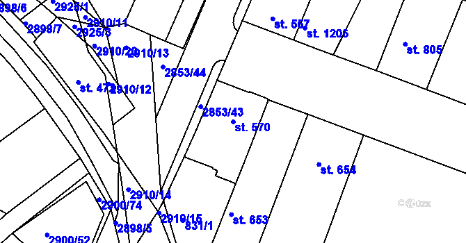 Parcela st. 570 v KÚ Bystřice pod Hostýnem, Katastrální mapa