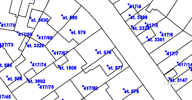 Parcela st. 578 v KÚ Bystřice pod Hostýnem, Katastrální mapa
