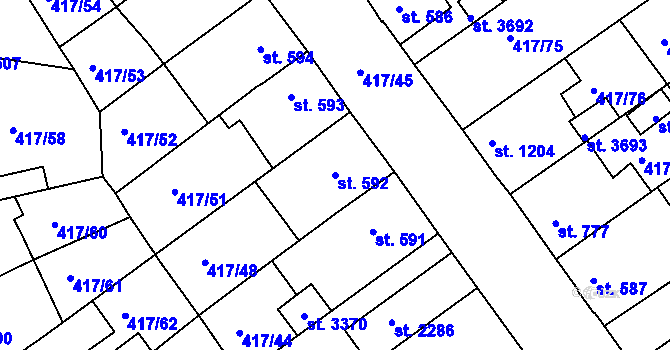 Parcela st. 592 v KÚ Bystřice pod Hostýnem, Katastrální mapa