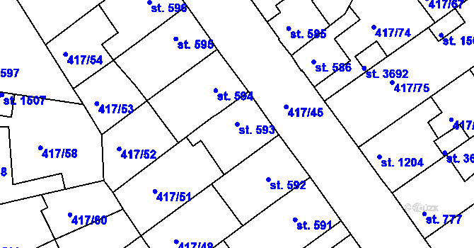 Parcela st. 593 v KÚ Bystřice pod Hostýnem, Katastrální mapa