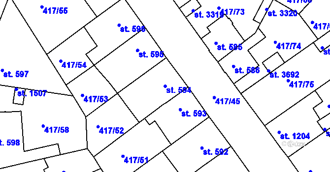 Parcela st. 594 v KÚ Bystřice pod Hostýnem, Katastrální mapa