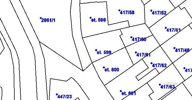 Parcela st. 599 v KÚ Bystřice pod Hostýnem, Katastrální mapa