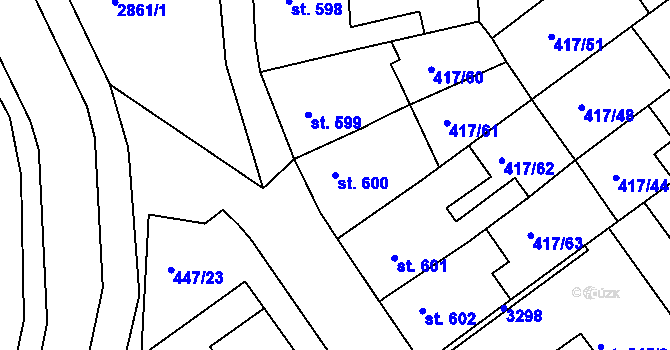 Parcela st. 600 v KÚ Bystřice pod Hostýnem, Katastrální mapa