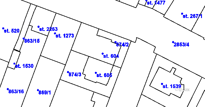 Parcela st. 604 v KÚ Bystřice pod Hostýnem, Katastrální mapa