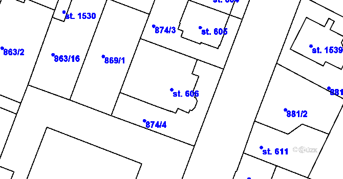 Parcela st. 606 v KÚ Bystřice pod Hostýnem, Katastrální mapa