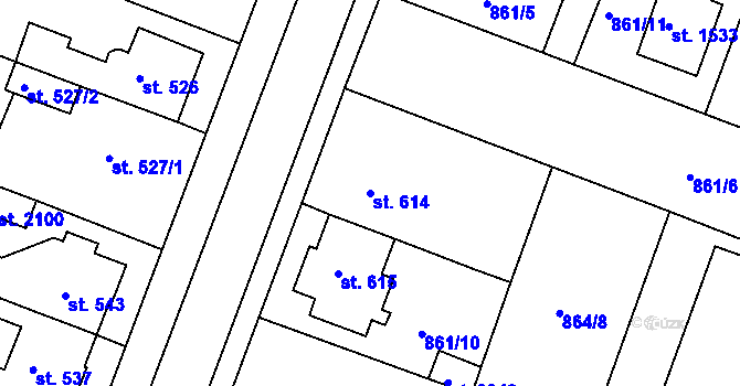Parcela st. 614 v KÚ Bystřice pod Hostýnem, Katastrální mapa