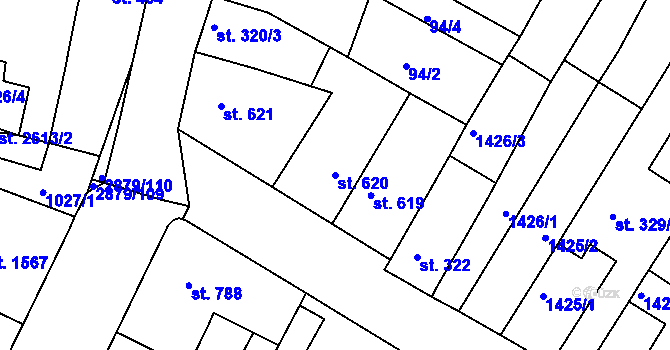 Parcela st. 620 v KÚ Bystřice pod Hostýnem, Katastrální mapa