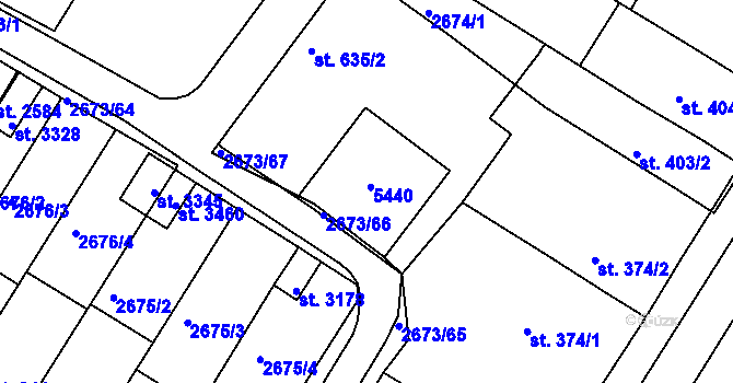 Parcela st. 635/1 v KÚ Bystřice pod Hostýnem, Katastrální mapa