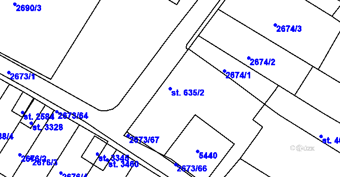 Parcela st. 635/2 v KÚ Bystřice pod Hostýnem, Katastrální mapa